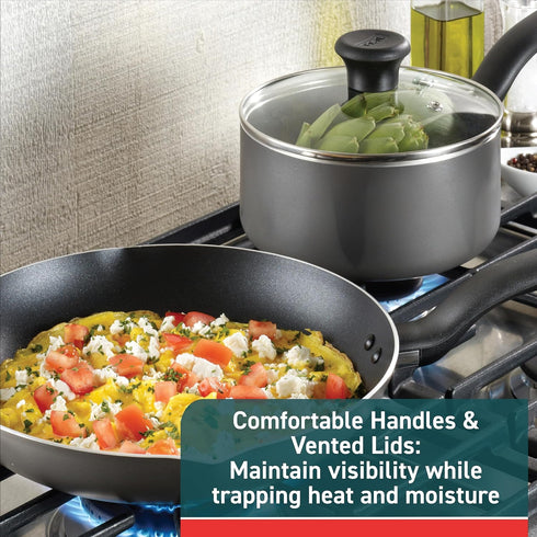 T-fal Initiatives Non Stick Fry Pan Set, 2 Piece 8.5 & 10 Inch, Oven Safe 350F, Kitchen Cooking Skillets, Dishwasher