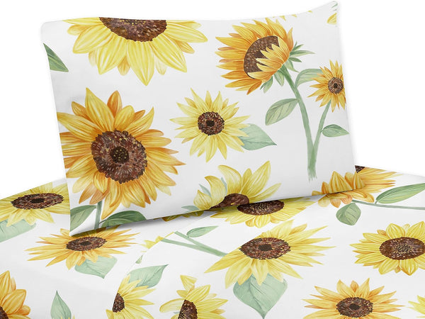 Sweet Jojo Designs Yellow, Green and White Sunflower Boho Floral Queen Sheet