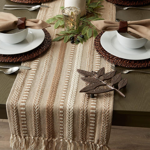 15x72 (15x77, DII Farmhouse Braided Stripe Table Runner Collection, Fringe Included), Stone