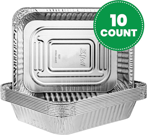 PLASTICPRO Disposable 9 x 13 Heavy Weight Aluminum Foil Pans Half Size Deep Steam Table Bakeware - Cookware Perfect for Baking Cakes, Bread, Meatloaf, Lasagna Pack of 10 by PLASTICPRO