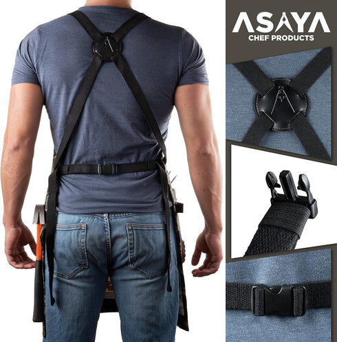 Asaya Chef Apron for Men and Women with Hand Towel and Bottle Opener - 10oz Canvas Cooking Apron Set.