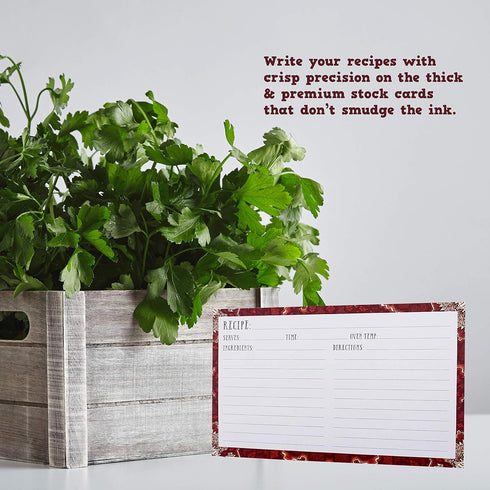 Ring Binder Depot Recipe Cards Lined with Maroon and White Design 4 x 6 Inch on Premium Thick Card Stock (Pack of 50)