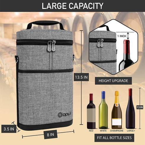 OPUX Insulated 2 Bottle Wine Carrier Tote - Leakproof Wine Cooler Bag for Picnic, BYOB Beach, Portable Case