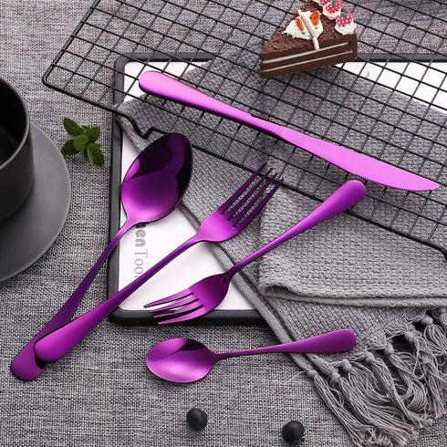 Silverware Set, 20-Piece Purple Flatware Cutlery Set, Service for 4, Stainless Steel Kitchen Utensil Set for Home &