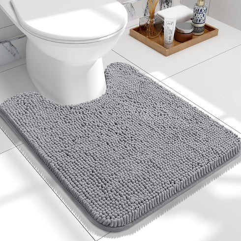 OLANLY Toilet Rugs U-Shaped 24x20, Extra Soft Absorbent Chenille Bathroom Rugs, Non-Slip Toilet Bath Mat