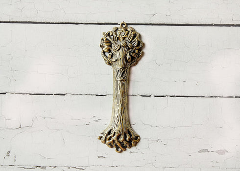 Bless This House, Tree of Life - Mezuzah Case, Wooden Texture Gold Color Design with David Star, for Jewish Homes
