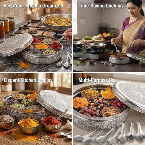 7 7 7 8 Inch KSJONE Designer Spice Container Masala Dabba, Spice Jars, Holds Spices, Spice Container Box, Polished