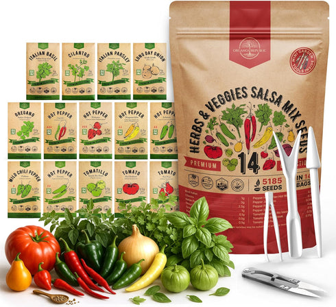 Organo Republic 14 Herbs & Veggies Salsa Mix Seeds Variety Pack -