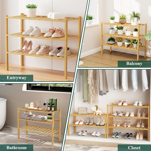 3 Closet, Smiry Shoe Rack, Tier Bamboo Shoe Organizer, Stackable Free Standing Wooden Shoe Storage Shelf for Entryway