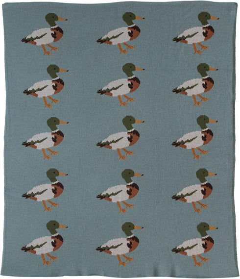 Creative Co-Op Soft Cotton Knit Baby Blanket with Decorative Duck Print, Multicolor