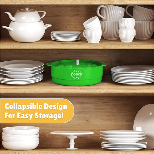 The POPCO Silicone Popcorn Popper, Collapsible Microwave Maker, Large 15 Cup Capacity, Green