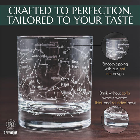 Greenline Goods Whiskey Glasses Set of 2 – Northern Summer Sky & Astronomy Constellations, 10 Oz