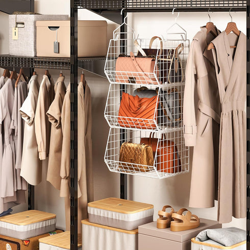 X-cosrack 3 Closet 5 Tier Foldable Organizer, Clothes Shelves with S Hooks, Wall Mount&Cabinet Wire Storage Basket
