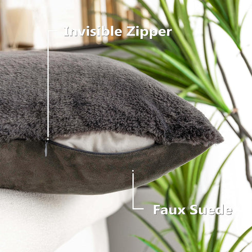 Home Brilliant 26x26 Pillow Cover, Decorative Supersoft Euro Sham Faux Fur Pillow Covers for Couch, Dark Grey