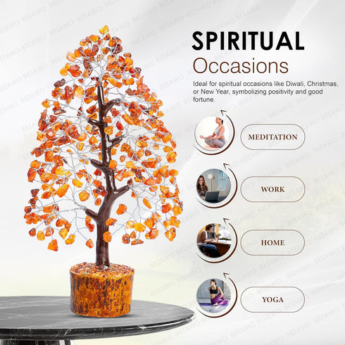 Carnelian Chakra Tree of Life, Handmade Gemstone Feng Shui Decor for Positive Energy and Prosperity Gift