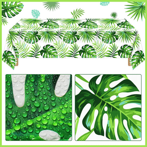 Tatuo 2 Pieces Palm Leaf Table Covers, Hawaii Green Leaves Tablecloths and 2 Pieces Palm Leaves Banners
