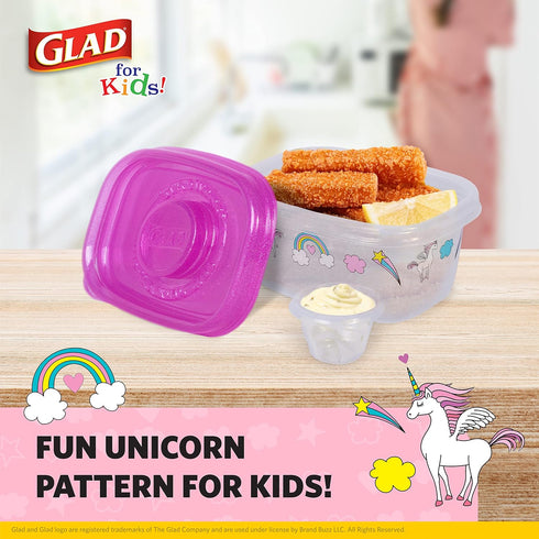 Glad for Kids GladWare Snack Containers, Unicorn Design, BPA-Free Plastic, 24oz, 4 Count, Pink