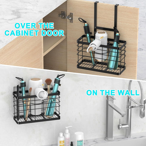 Hair Tool Organizer, Blow Dryer Holder for Cabinet Door, Bathroom Storage Basket for Hair Care & Styling Tools