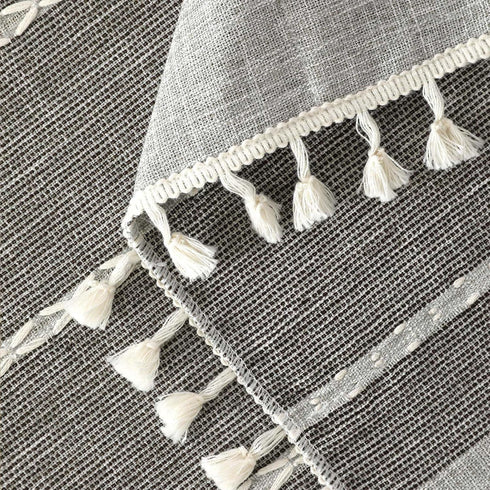 Stripes-16x36 Inch SIELUNO Nightstand Cover, Rectangle Bedside Tablecloth with Pockets and Tassel, Cotton Linen