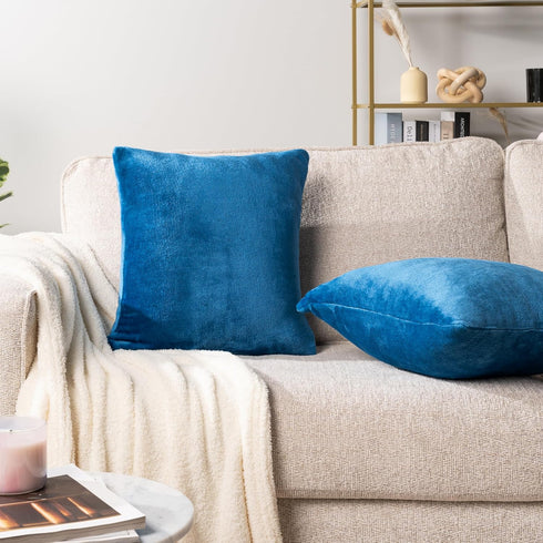 PAVILIA Teal Blue Throw Pillow Covers 18x18, Set of 2 Decorative Cases for Bed Sofa Couch, Velvet Square