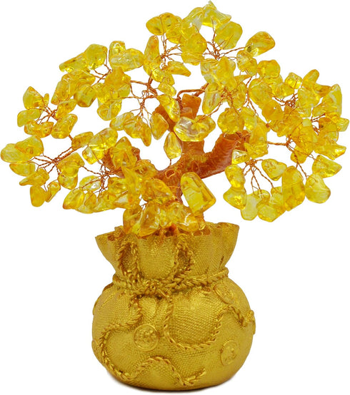 7 Inch Feng Shui Citrine Quartz Gemstone Money Tree Natural Gold Crystal Decoration for Office Room Good Luck Fortune