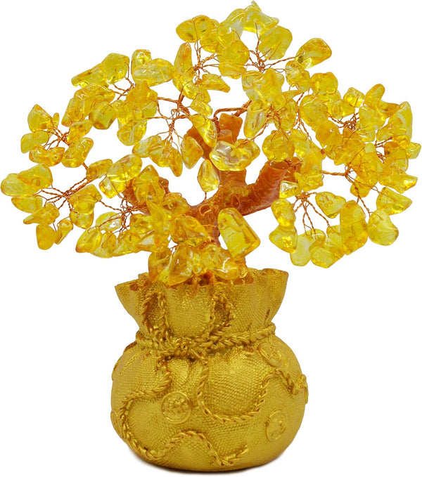 7 Inch Feng Shui Citrine Quartz Gemstone Money Tree Natural Gold Crystal Decoration for Office Room Good Luck Fortune