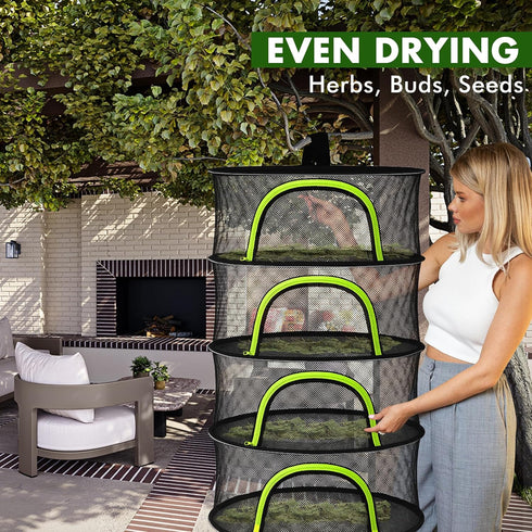BRIVADO 6 24" Herb Drying Rack Hanging Mesh Layer with Zipper, Gloves, Garden Pruning Shear, Hook & Carabiner Clip