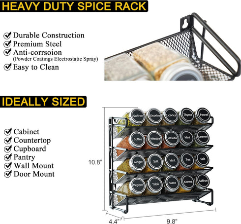 20 386 Set Countertop, 20 9.8" 10.8H, SpaceAid Spice Rack Organizer with Spice Jars, Spice Labels, Chalk Marker