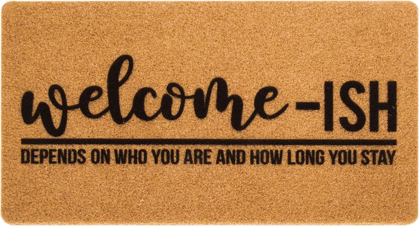 Welcome-Ish Front Door Mat, 17"x 29", Non Slip Backing Mat for Home Entry, Depends Who You are