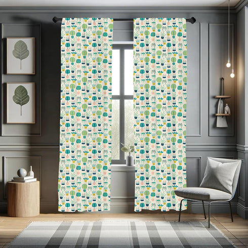 Lunarable Botanical Curtains, Vintage Doodle Pattern of Home Plants, 2 Panel Set for Living Room, 28" x 84", Eggshell