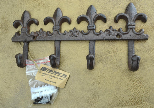 Lulu Decor Cast Iron Fleur De Lis Key Hook, Antique Brown, Decorative Wall Mount