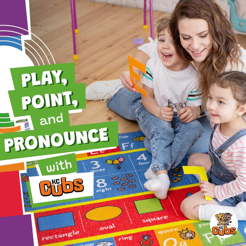 3x5' KC Cubs: Educational Rug: ABC Alphabet, Numbers & Shapes - Playmat - Interactive Play, Activity Area Carpet