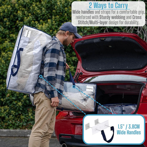 VENO 4 Pack Moving Bags with Backpack Straps, Clear Storage Bags for Packing Supplies and Dorm Room Essentials