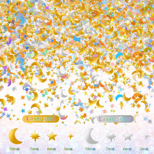 60 G/2.1 oz Holographic Star and Moon Glitter Confetti, Iridescent Table Metallic Glitter for Wedding Party DIY