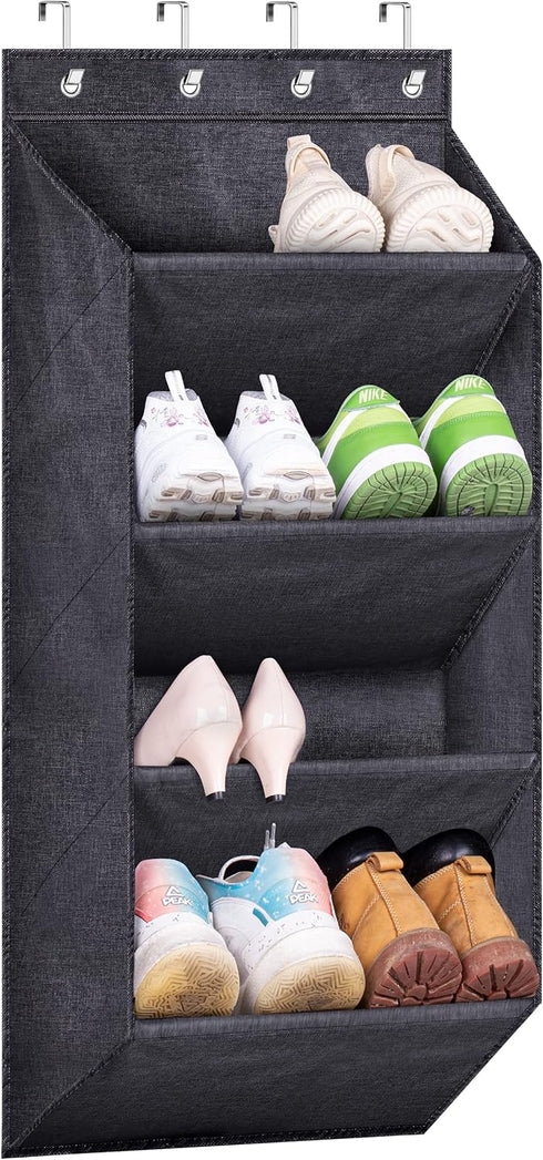 SLEEPING LAMB Over The Door Shoe Rack, Short Hanging Organizer with Large Deep Pockets for Boots, Black