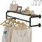 Industrial Pipe Clothes Rack with Top Shelf and 3 Hooks, 41''L Wall Mounted Heavy Duty Iron Garment Rack