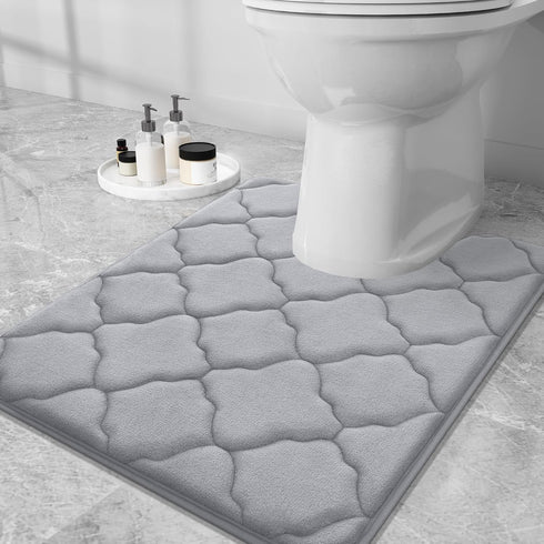 OLANLY U-Shaped Memory Foam Toilet Rugs 24x20, Ultra Soft Non-Slip Bathroom Mats, Grey Contour Bath Rugs