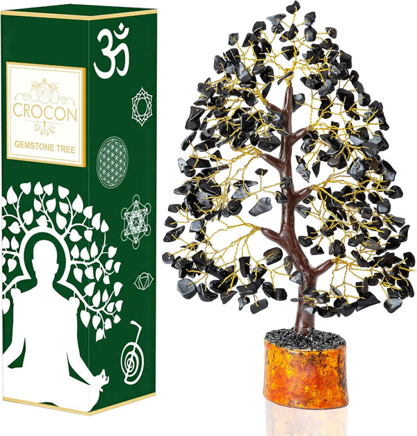 Black Tourmaline Gemstone Tree of Life - Handmade Chakra Tree for Positive Energy, Feng Shui Decor, Good Luck Gift