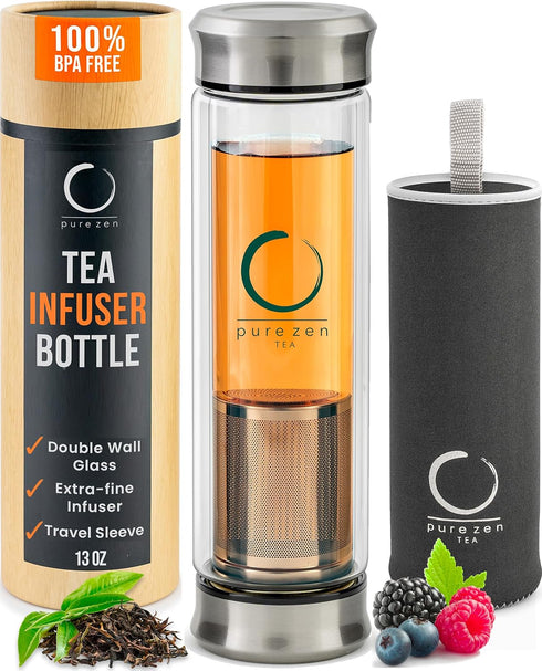 Pure Zen Tea Tumbler with Infuser - Double Wall Glass Travel Mug