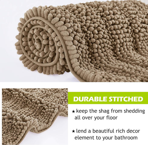 Non-Slip Bathroom Rugs, Quick Drying Chenile Bath Mat, Absorbent Microfiber Floor Carpet, 47" x 17", Brown