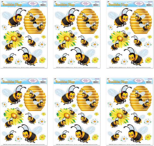 Beistle 6 Sheets Bumblebee Window Clings, 12" x 17" Sheets