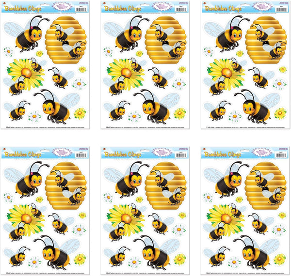 Beistle 6 Sheets Bumblebee Window Clings, 12" x 17" Sheets