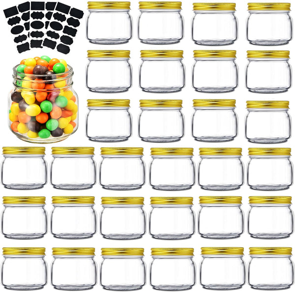 Rainforce Mason Jars 8 oz 30 Pack- Small Mason Jars With Gold