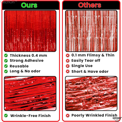 KatchOn XtraLarge Red Streamers - 3.2x8 Feet, Pack of 2 for Wedding and Birthday Decorations