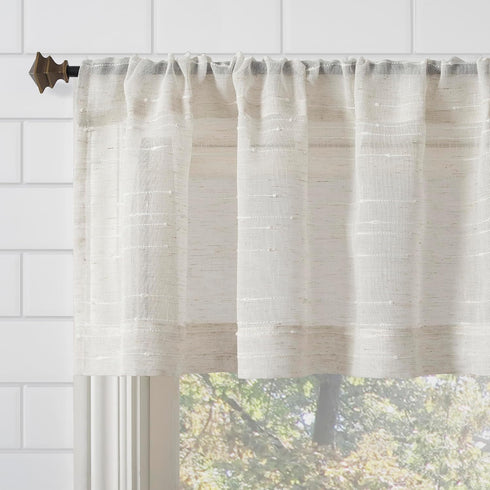 Clean Window Textured Slub Stripe 2-Pack Anti-Dust Allergy/Pet Friendly Sheer Cafe Curtain Pair, 52" W x 24" L