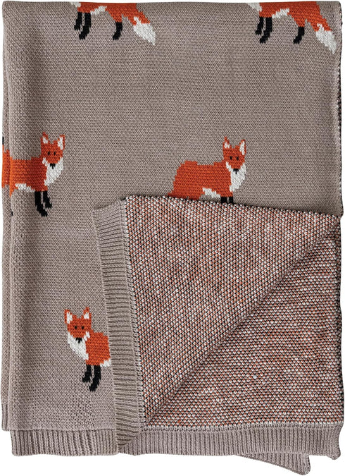 Cozy Multicolor Fox Print Baby Blanket - Cotton Knit for Infants