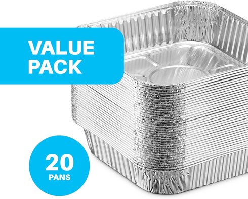 MontoPack 8” Disposable Aluminum Foil Square Baking Pans | 8 x 8 Cake Pan Tin for Broiling, Toaster Oven, Meal Prep, Roasting, Take Out | 20 Pack (8" X 8" Without Lids) by MontoPack