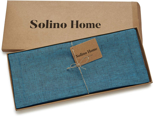 Solino Home Linen Table Runner 72 Inches Long - Athena, 100% Pure Linen Chambray Teal, 14 x 72 Inch for Dining