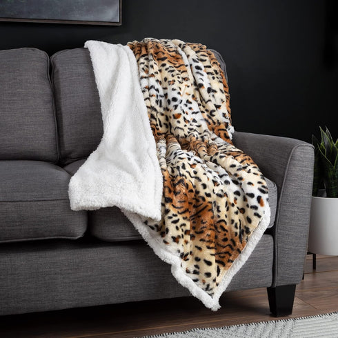 Lavish Home Fleece Sherpa Throw Blanket, Ultra Soft Plush, 50" x 60", Tiger Set of 1