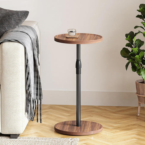 ET-010BR Adjustable End Table, Small Round Side Table, Drink Table for Small Spaces, Pedestal Nightstand for Living